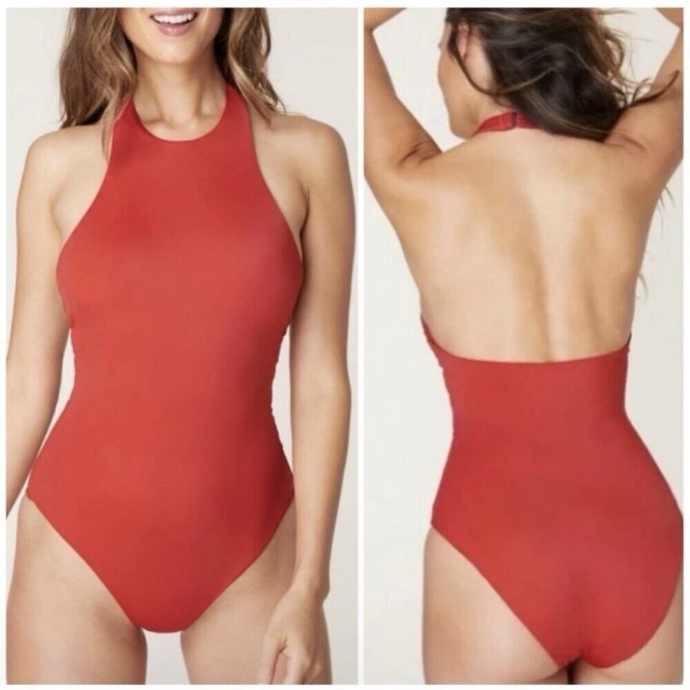 Andie Swim The Luzon Halter One Piece Swimsuit in Chili Pepper Size L NWT